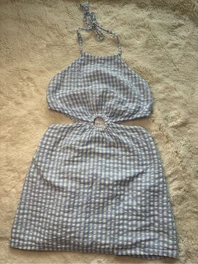 Sim & Sam Blue & White Gingham Halter Mini Dress Size S